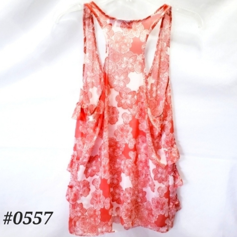 ❤️Elle orange ruffle sheer floral print top 🤍MEDIUM